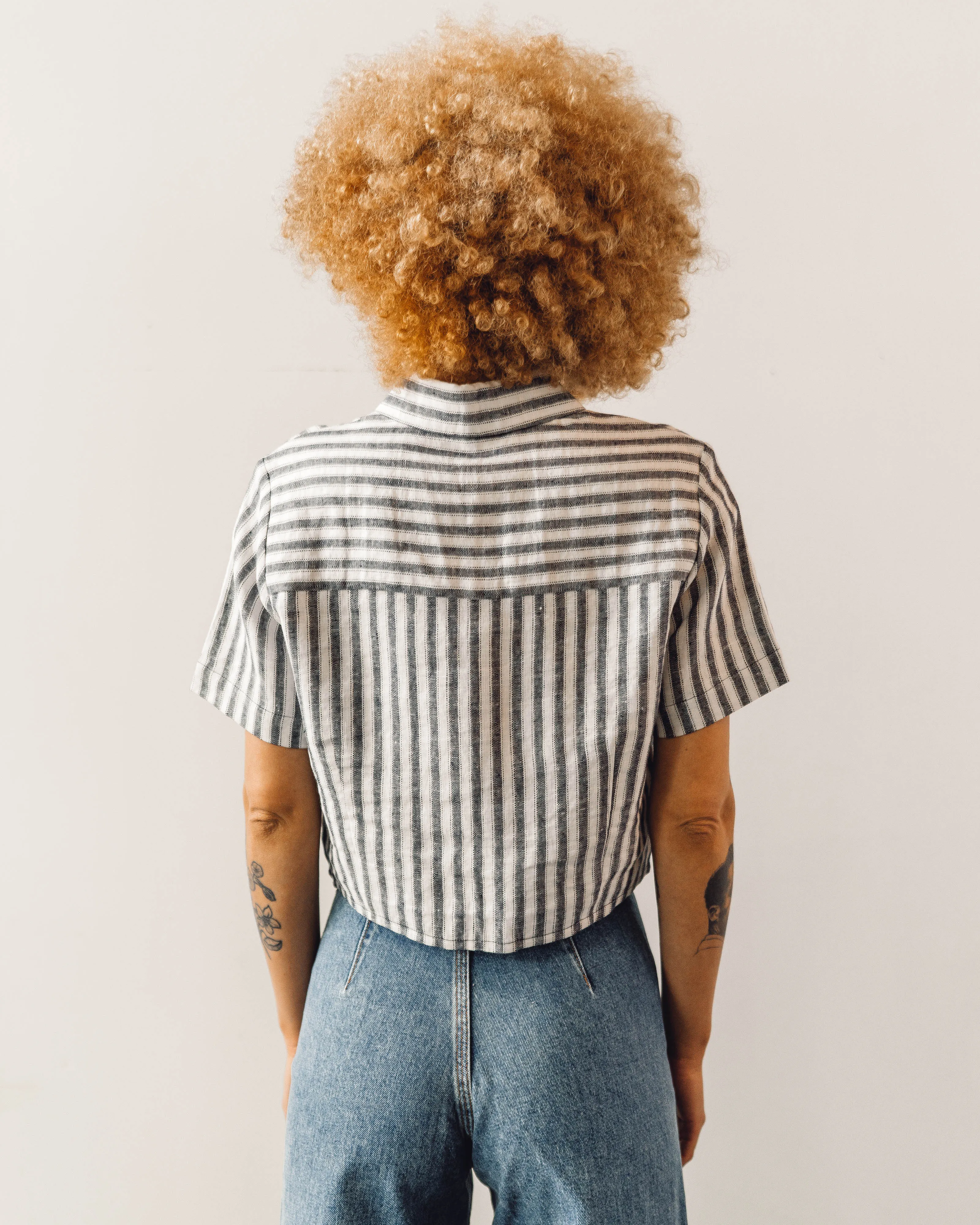 7115 Striped Cropped Button Down, Wide