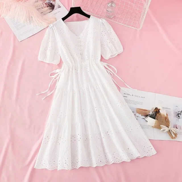 Amy Fashion - Casual V-neck Cotton Linen Long Dress