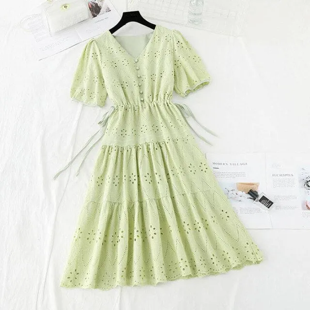 Amy Fashion - Casual V-neck Cotton Linen Long Dress