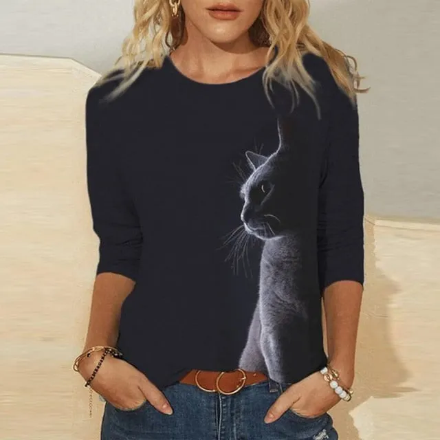 Amy Fashion - Clothing Funny Cat 3D Print Long Sleeve T-Shirts