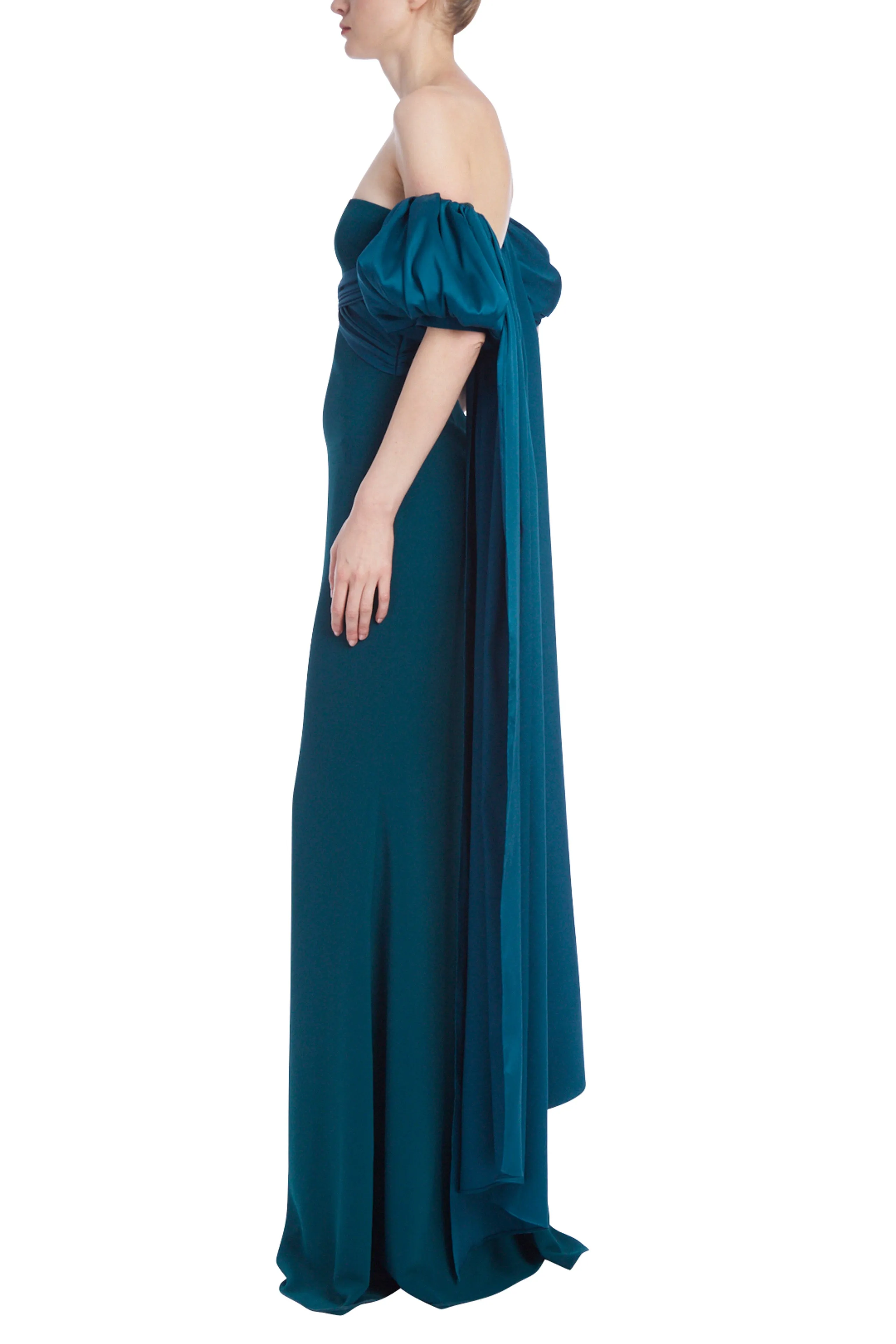 Badgley Mischka Off-The-Shoulder Gown with Puff Sleeve Train - Wholesale