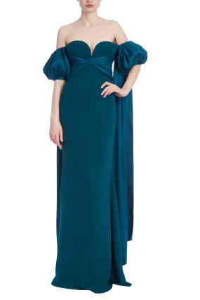 Badgley Mischka Off-The-Shoulder Gown with Puff Sleeve Train - Wholesale