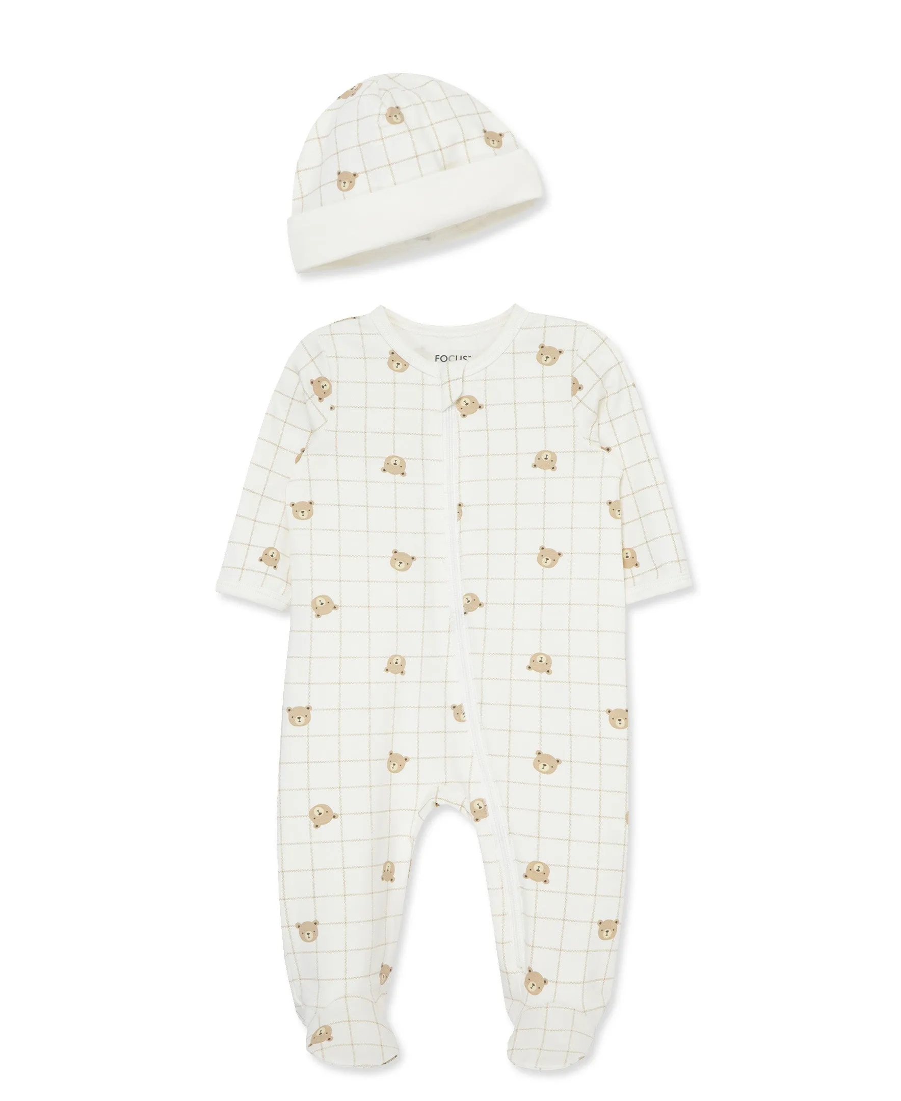 Bear 2-Way-Zip Footie & Hat