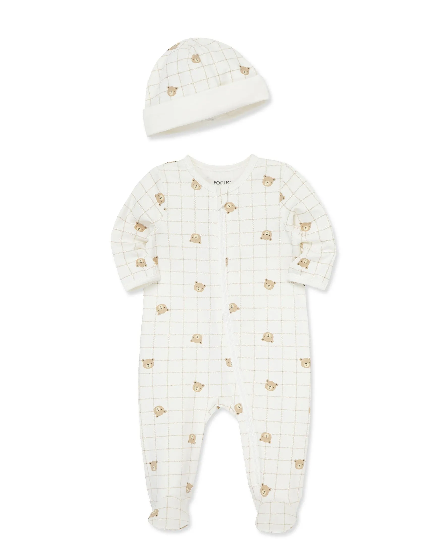 Bear 2-Way-Zip Footie & Hat