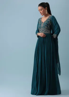 Blue Anarkali Set With Zardozi Work