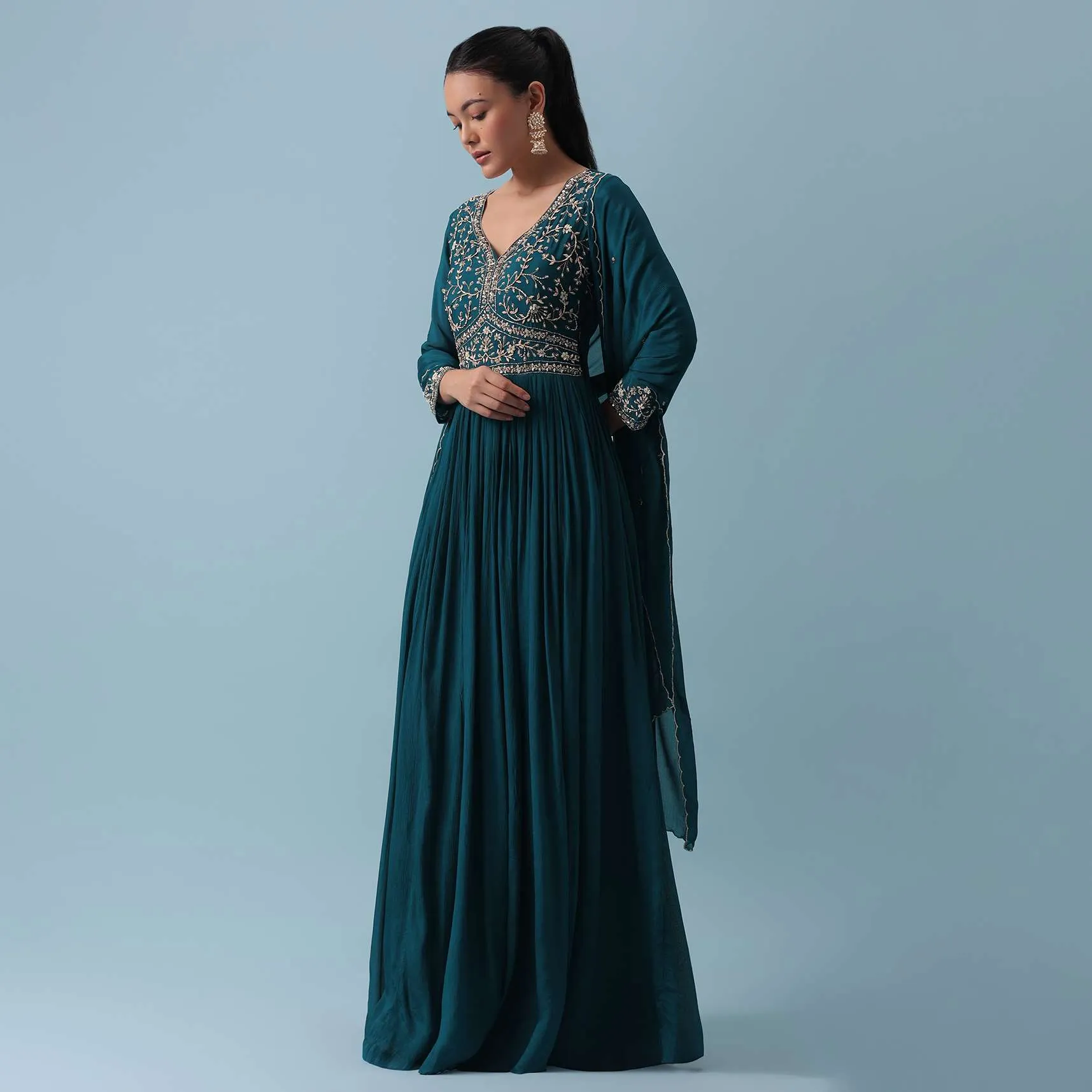 Blue Anarkali Set With Zardozi Work