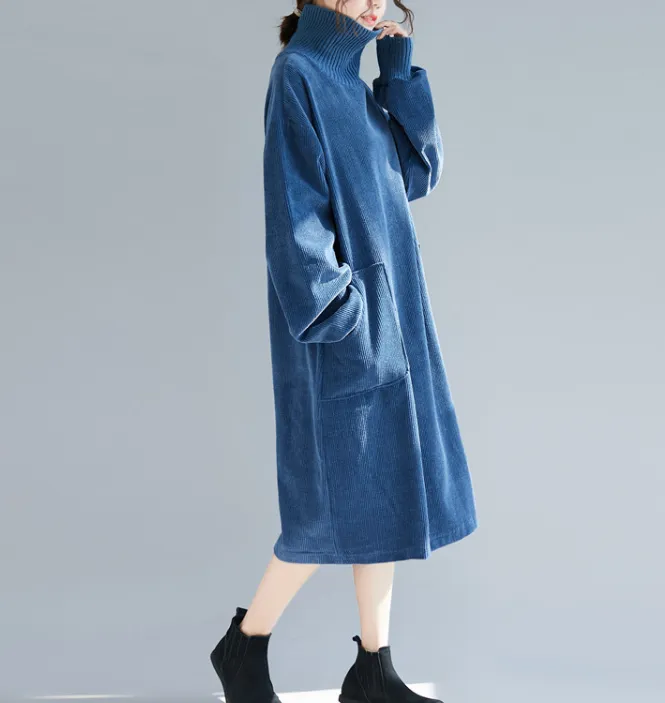 Blue Sweater Dresses Loose Fall Dresses Casual Women Dresses SSM97213