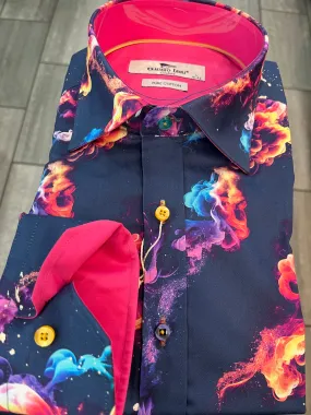 Claudio Lugli Coloured Smoke Long Sleeve Mens Shirt - Navy - Cp6932