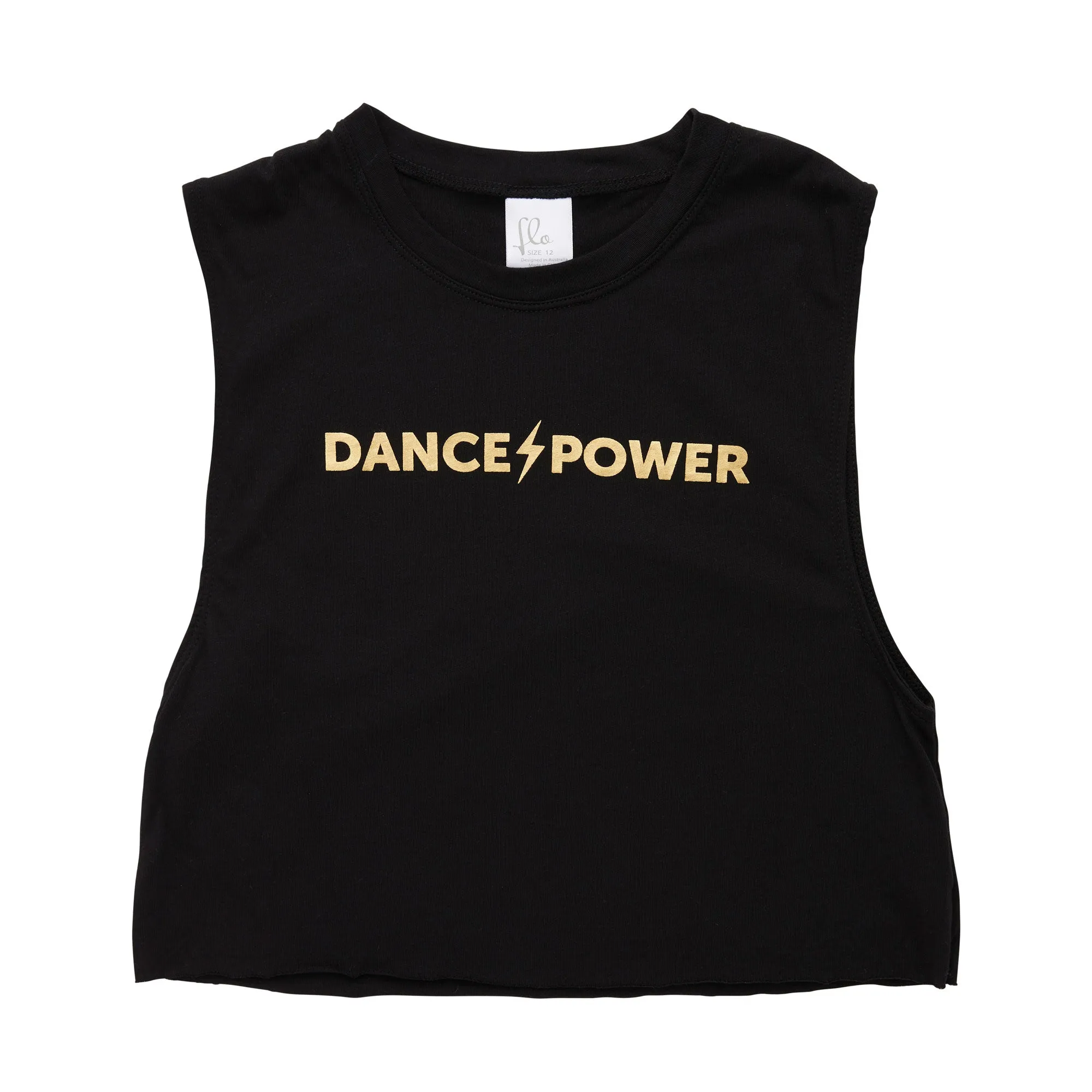 Crop Tank in Black with 'Dance Power' Print