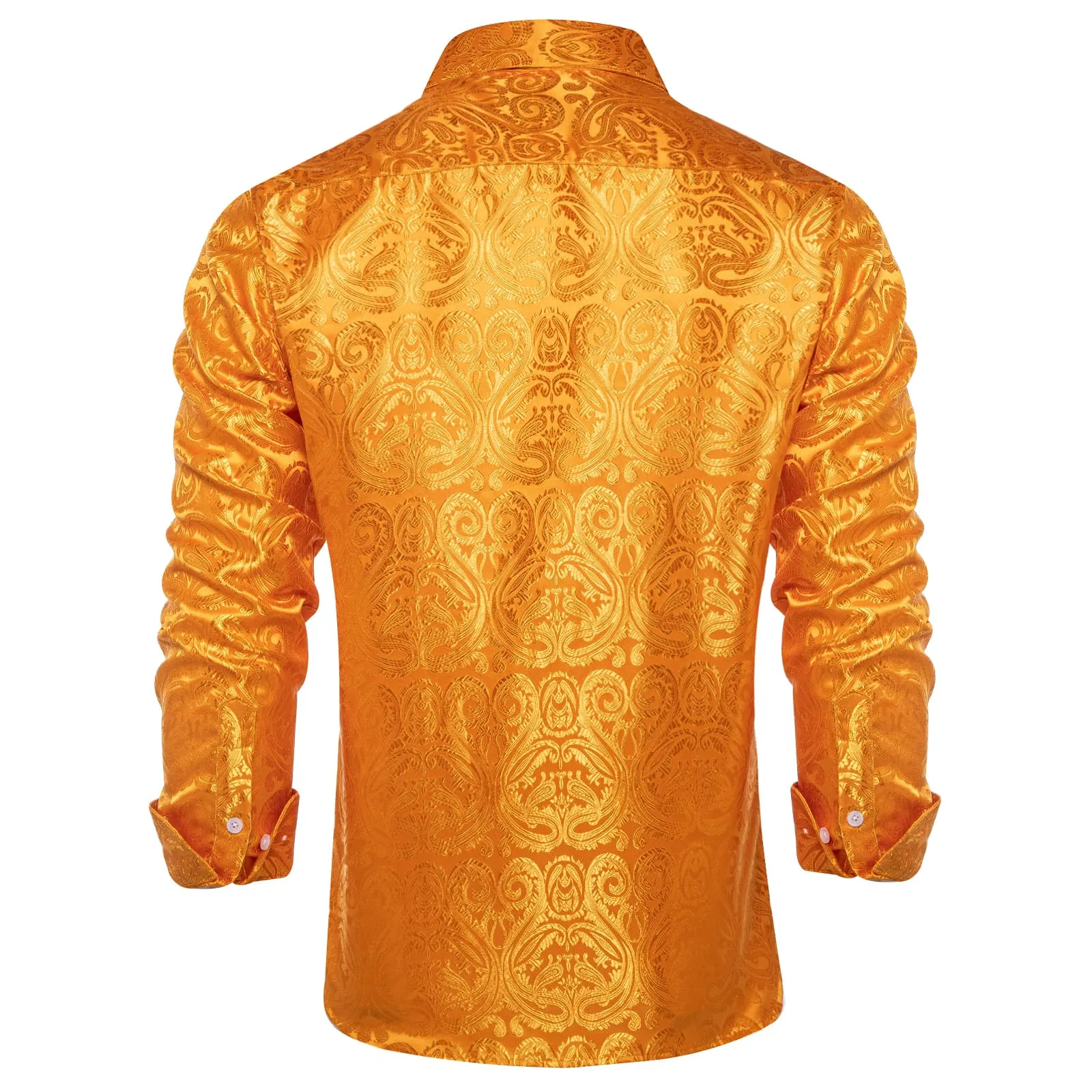 DiBanGu Shirt for Men Carrot Orange Paisley Long Sleeve Silk Button Up Dress Shirt