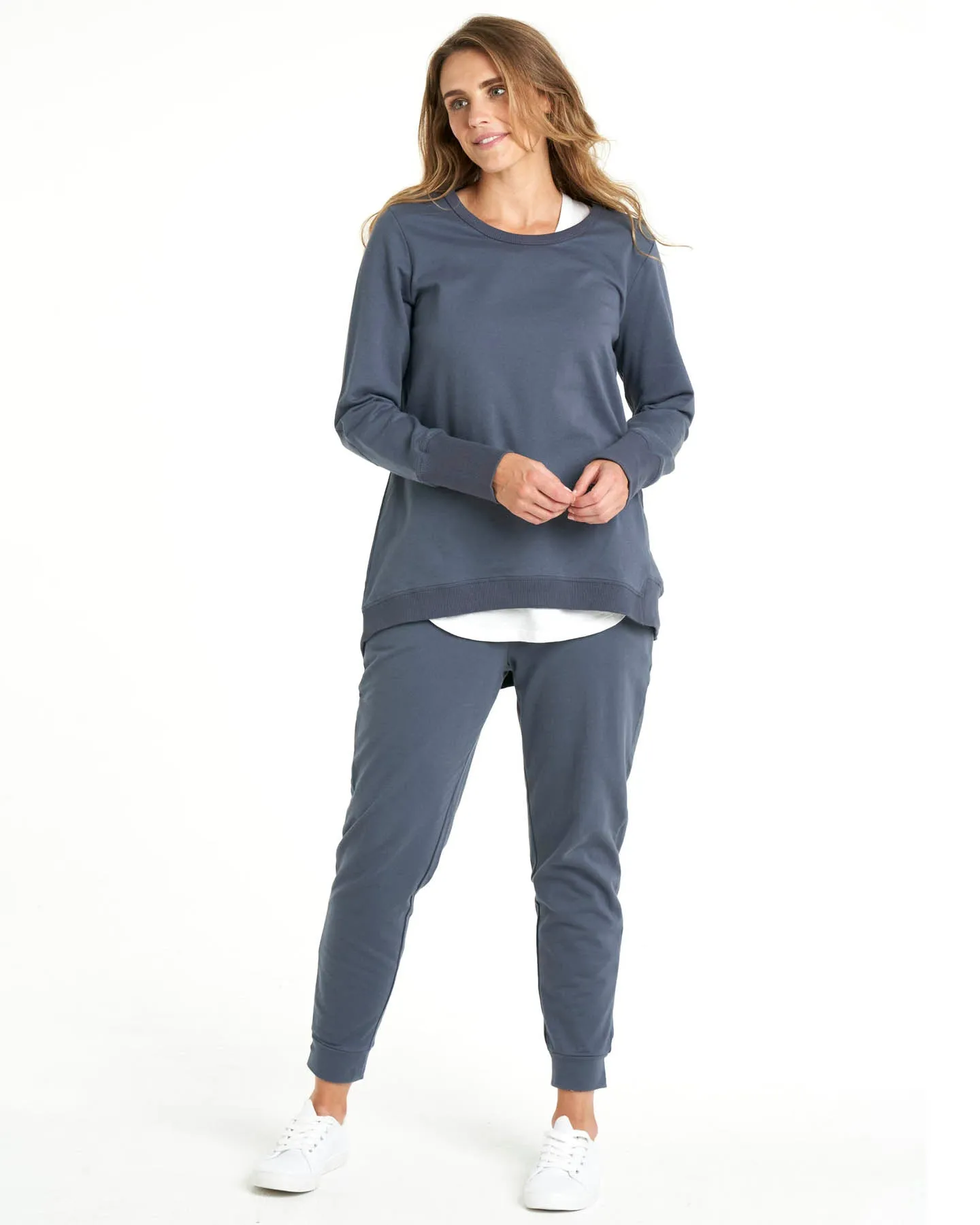 Dolly Round Neck Relaxed Basic Sweater - Indi Blue