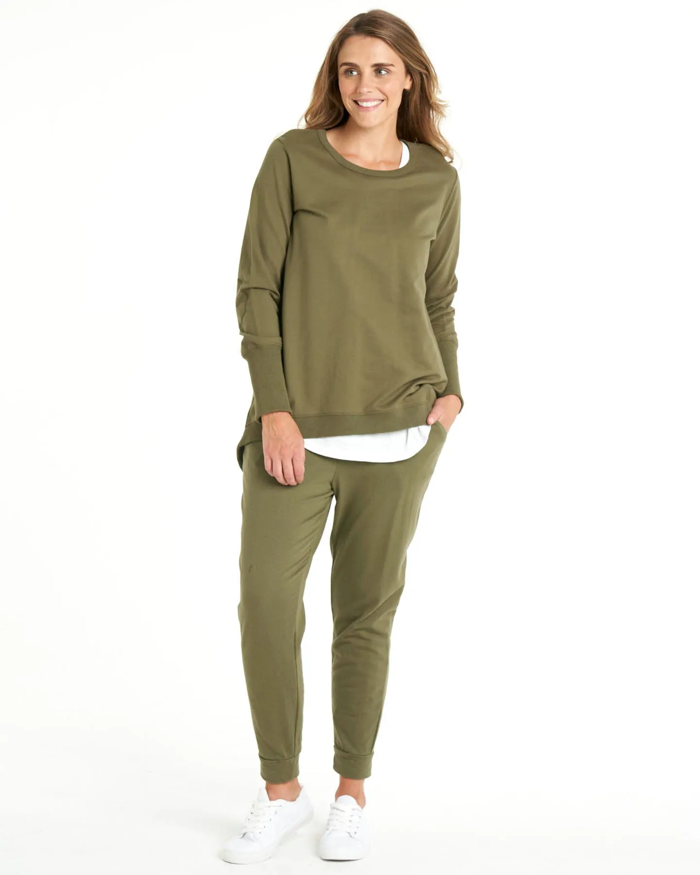 Dolly Round Neck Relaxed Basic Sweater - Khaki