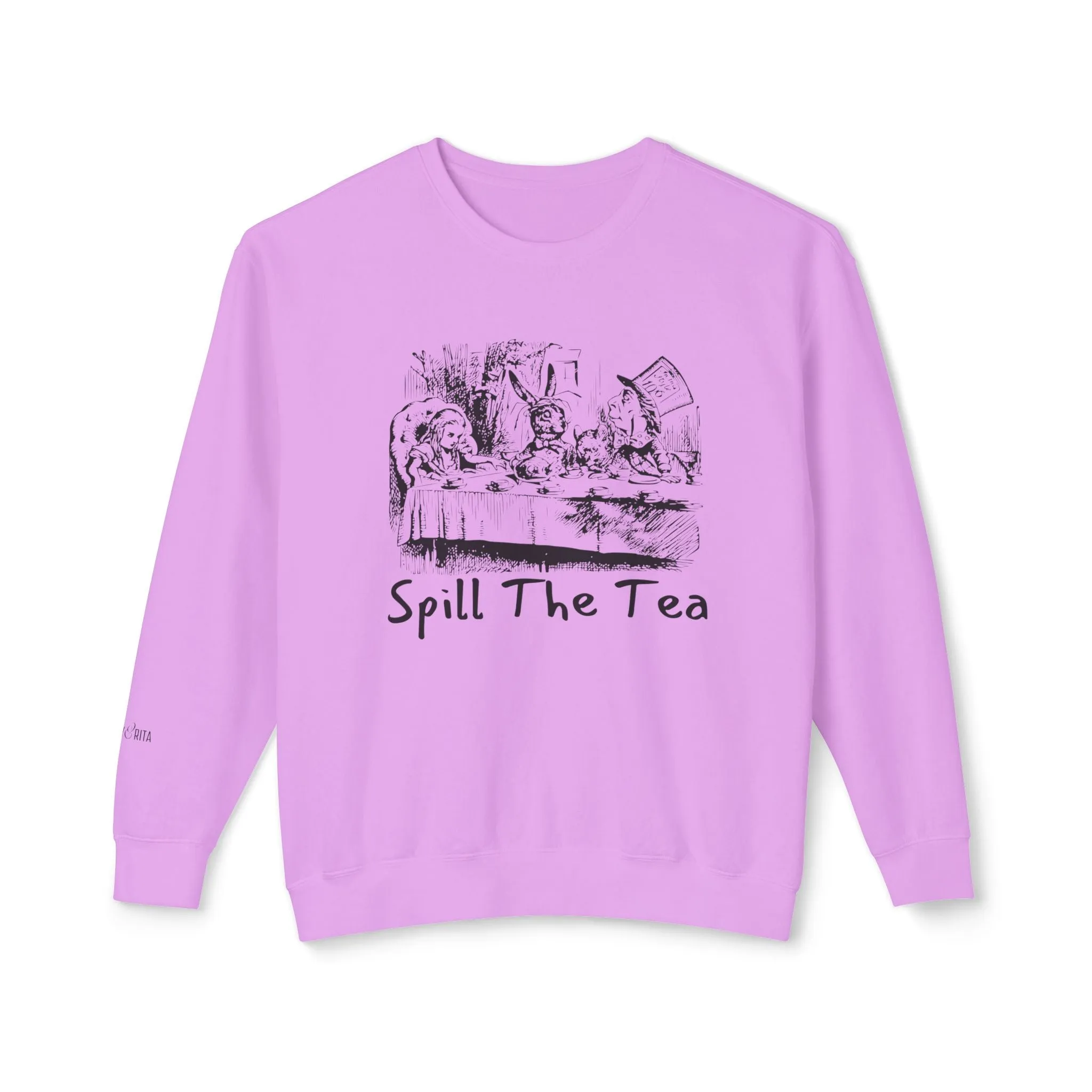 Eddy and Rita Women's Lightweight Crewneck Sweatshirt - "Spill the Tea" Retro Alice In Wonderland Graphic