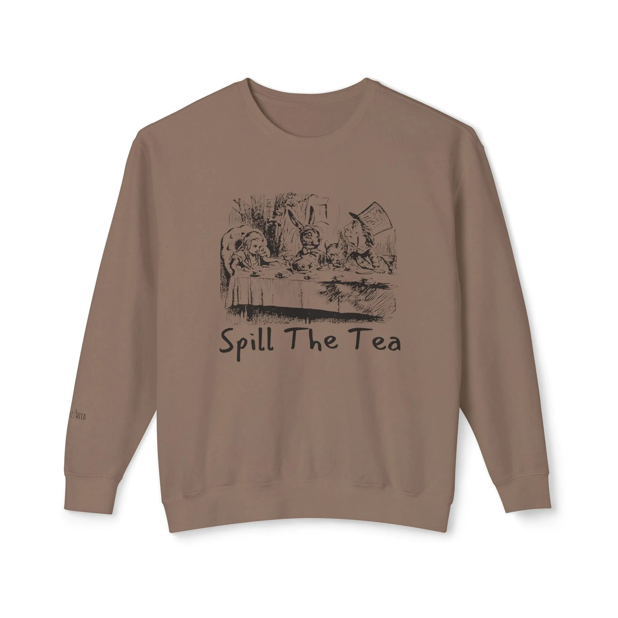 Eddy and Rita Women's Lightweight Crewneck Sweatshirt - "Spill the Tea" Retro Alice In Wonderland Graphic