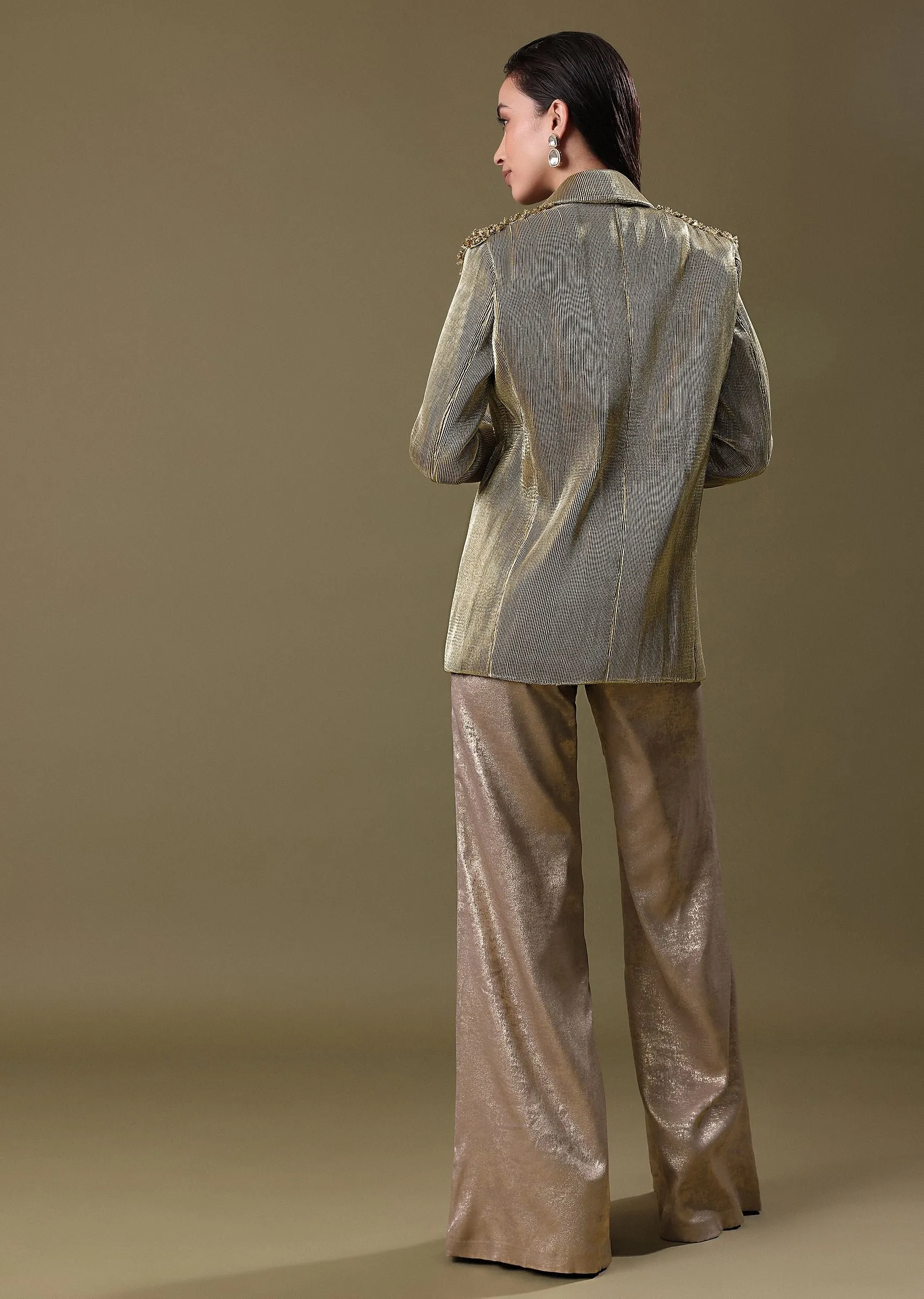 Embroidered Jacket And Drape Skirt With Grey Blouse