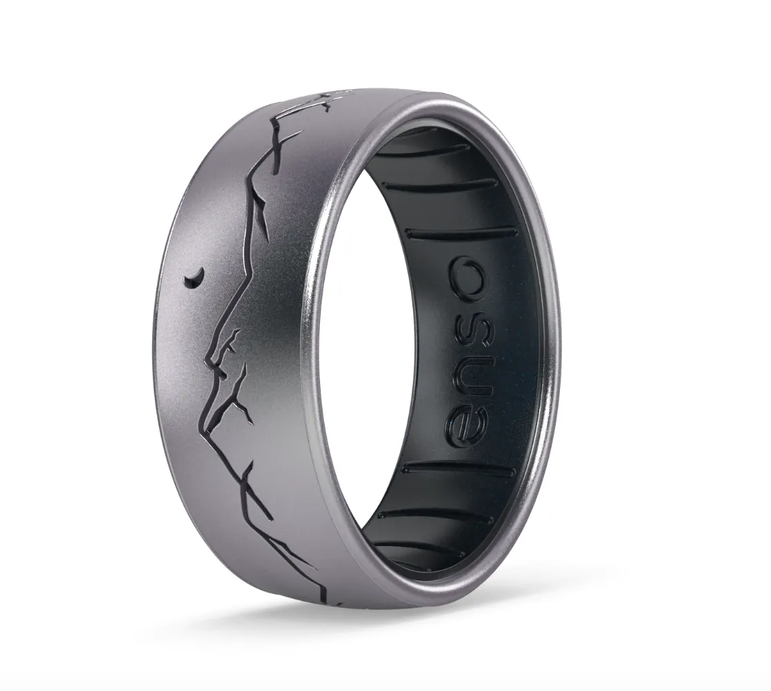 Etched Highs & Lows Nightfall Silicone Ring: Icy Silver/Black Pearl