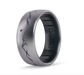 Etched Highs & Lows Nightfall Silicone Ring: Icy Silver/Black Pearl