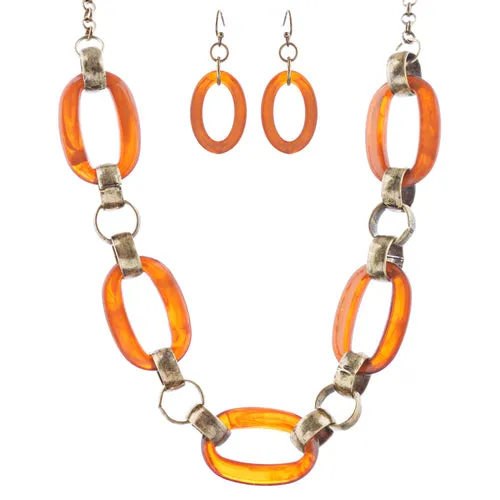 Fashion Links Pattern Design Statement Necklace Earrings Set JN283 Brown