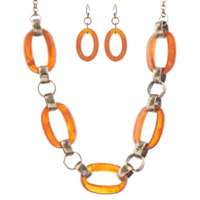 Fashion Links Pattern Design Statement Necklace Earrings Set JN283 Brown