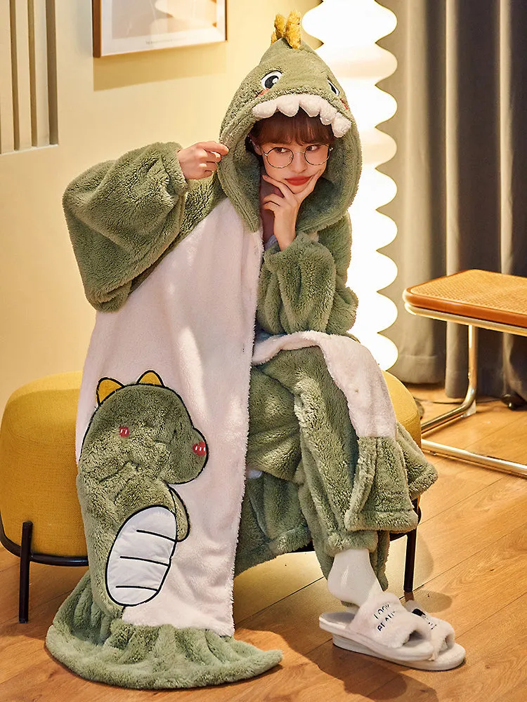 Green Dinosaur Cozy Dreamy Winter Fleece Pajama Set