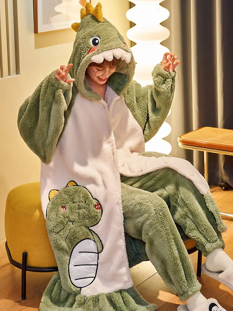 Green Dinosaur Cozy Dreamy Winter Fleece Pajama Set