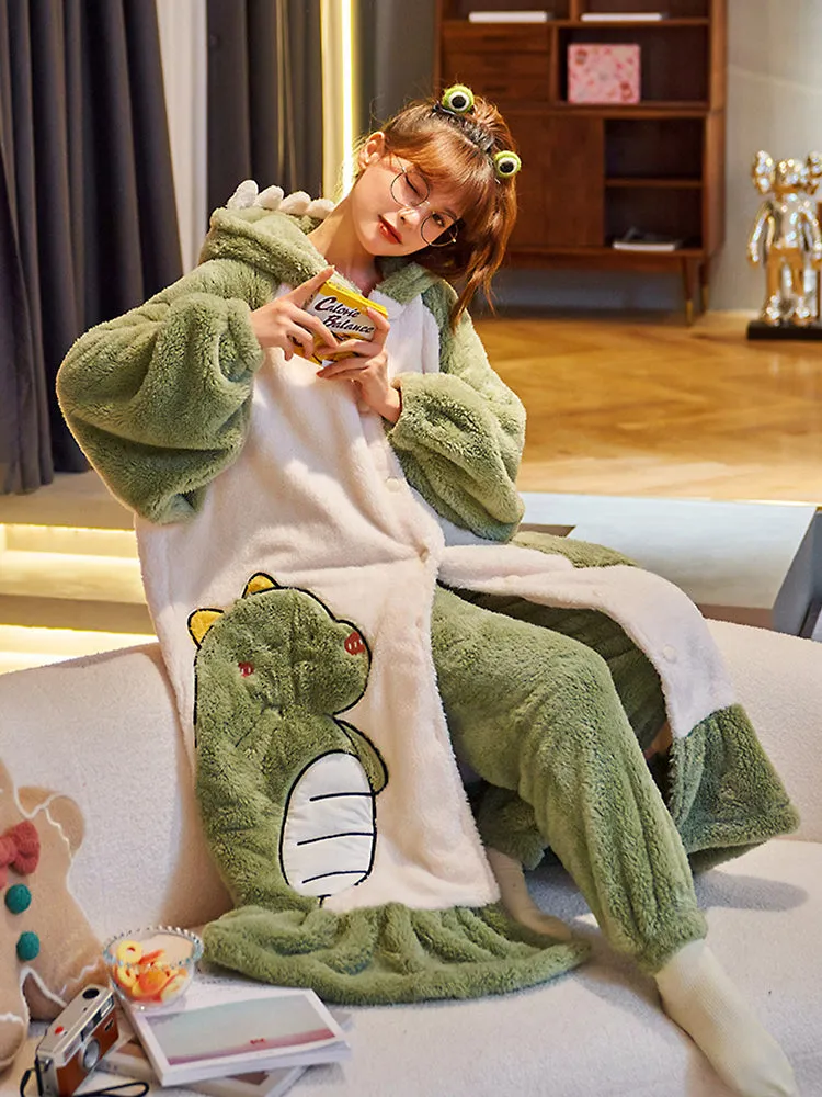 Green Dinosaur Cozy Dreamy Winter Fleece Pajama Set