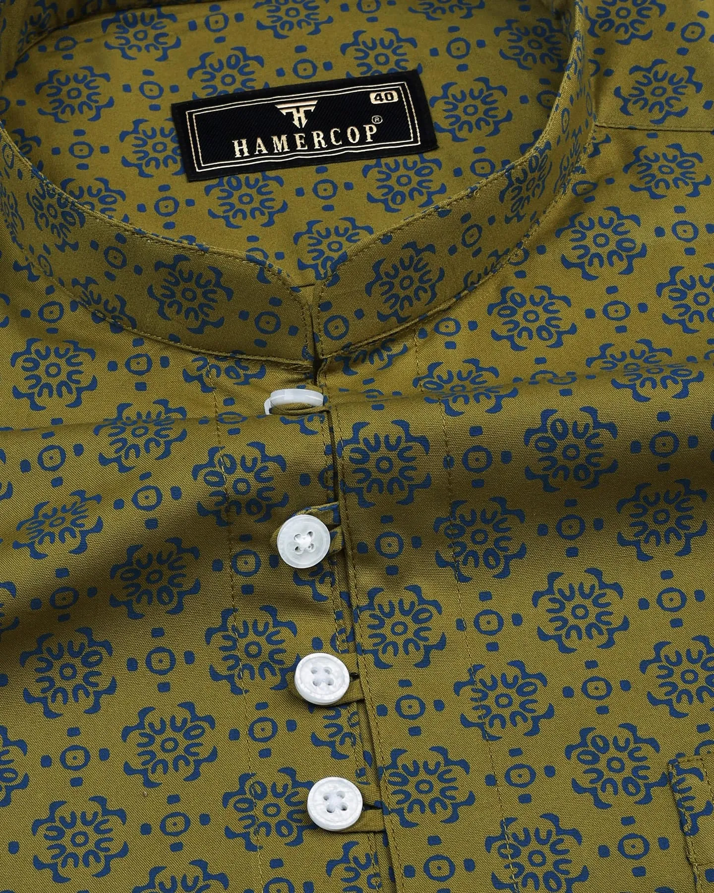 Green Folk Flower Poplin Printed Cotton Shirt Style Kurta