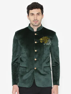 Green Velvet Bandhgala with Gold Embroidery