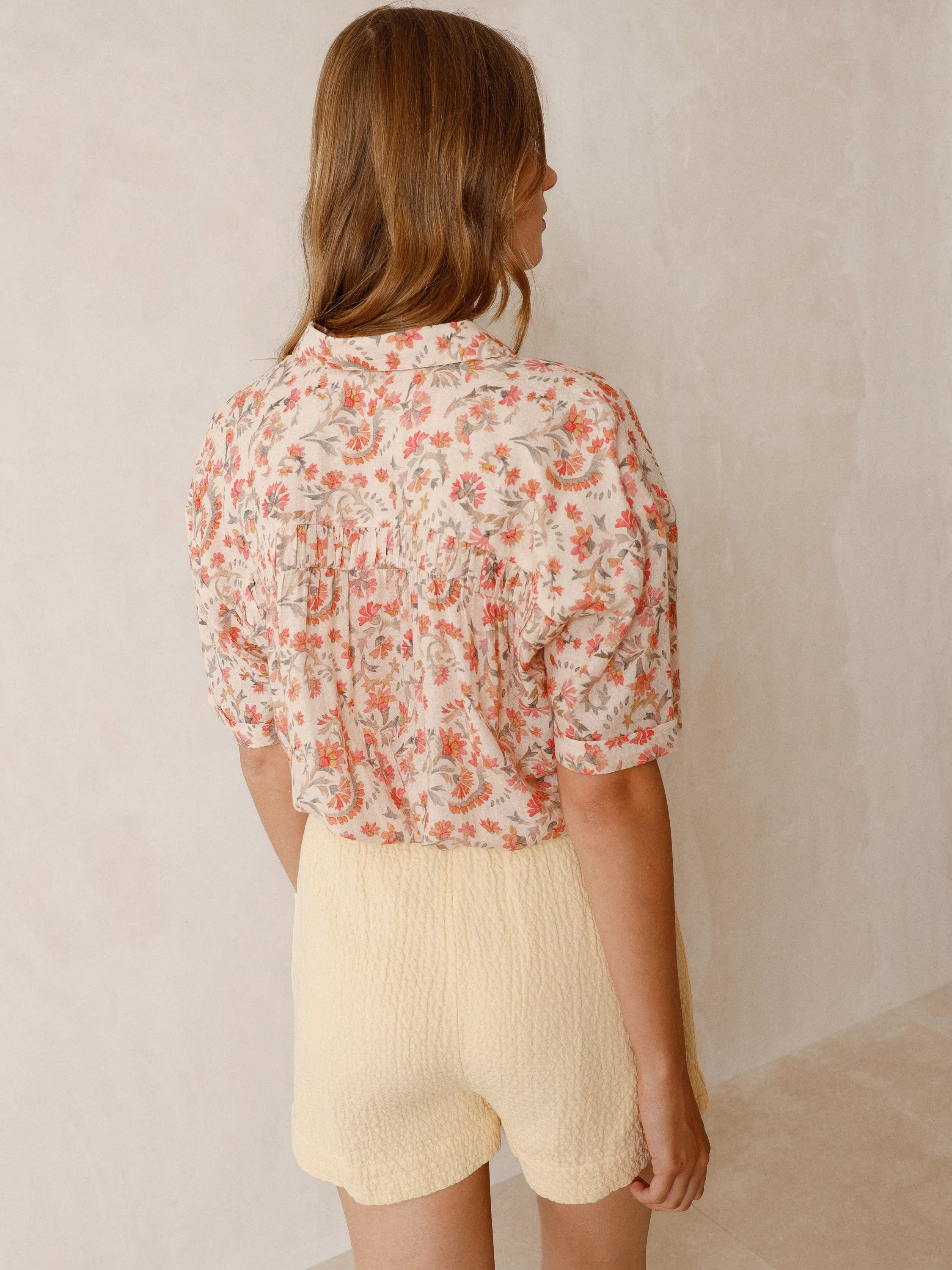 Indi & Cold Aran Textured Shirt in Peach
