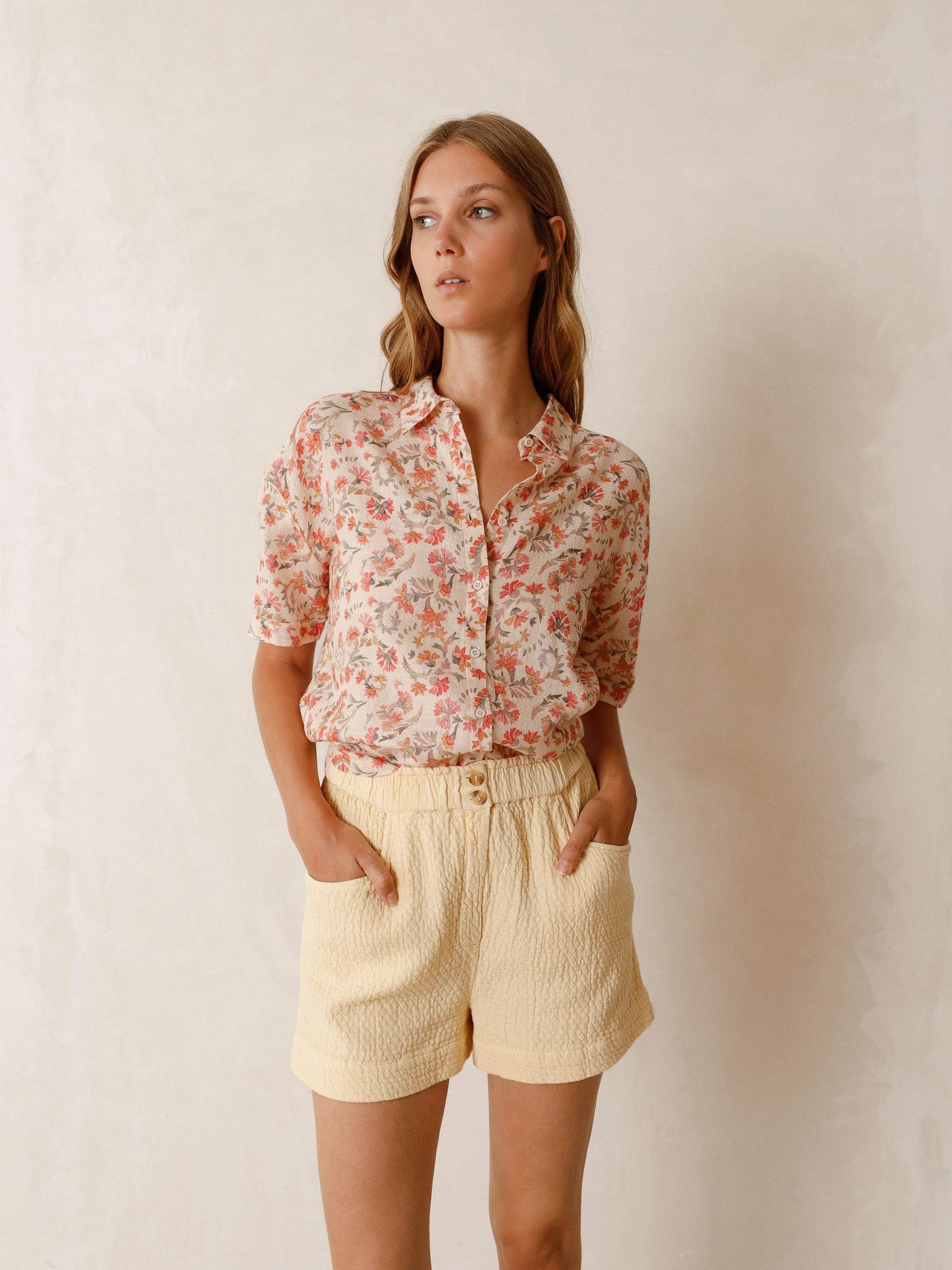 Indi & Cold Aran Textured Shirt in Peach