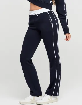 KIRSTEN Wide Leg Pant - Navy Blue/white piping
