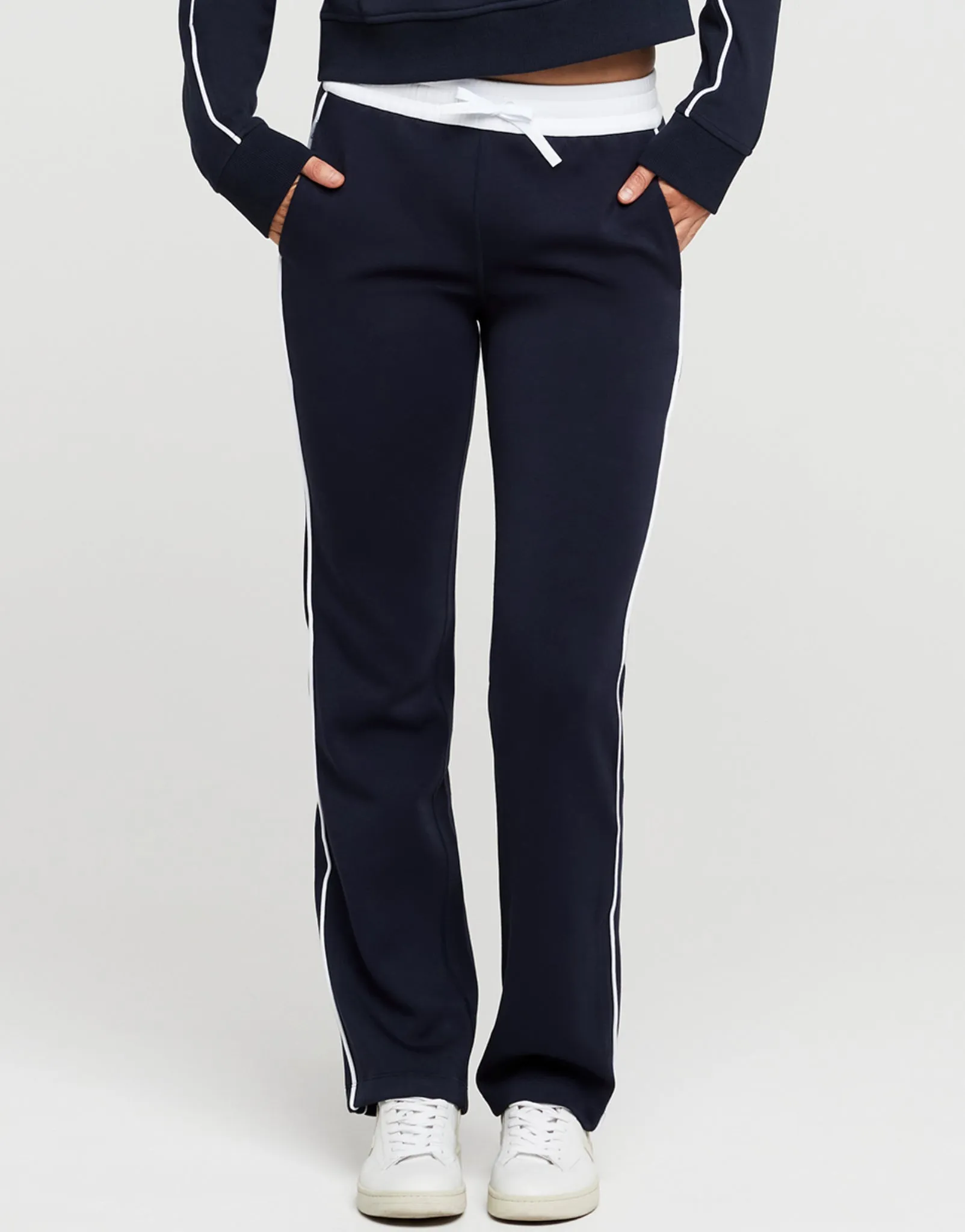 KIRSTEN Wide Leg Pant - Navy Blue/white piping