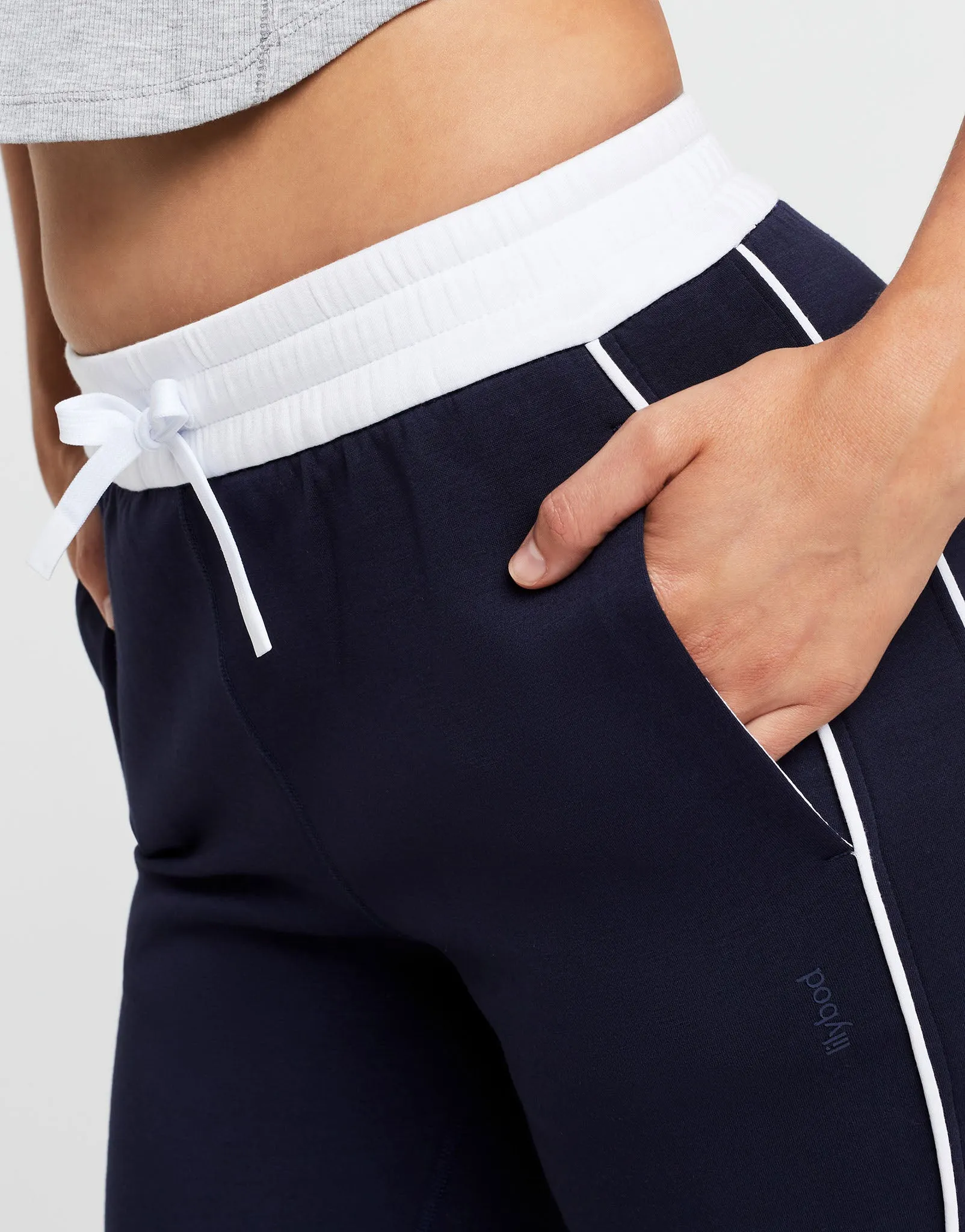 KIRSTEN Wide Leg Pant - Navy Blue/white piping