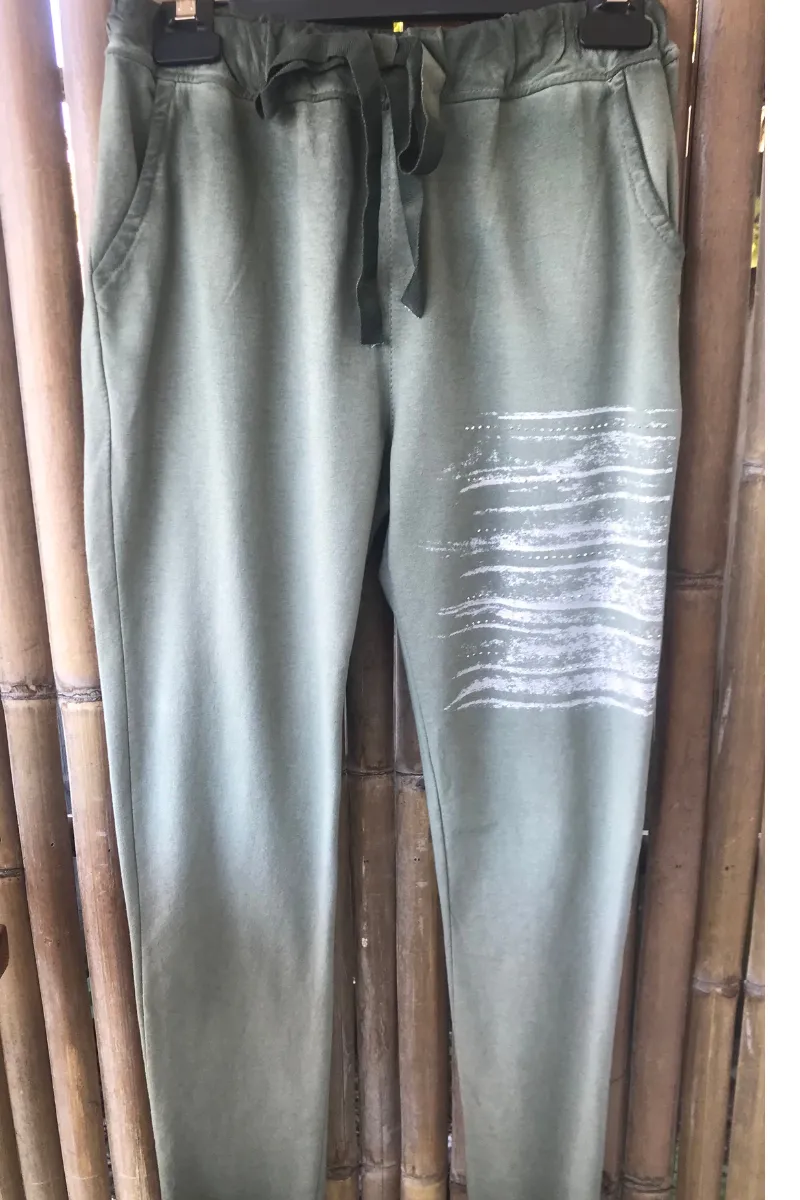 La Strada Cotton Foil Line Jogger Pant Military
