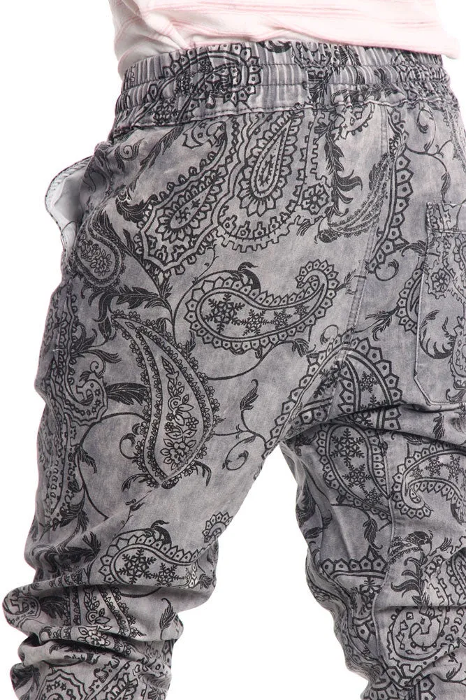 Men's Paisley Print Jean Jogger Shorts