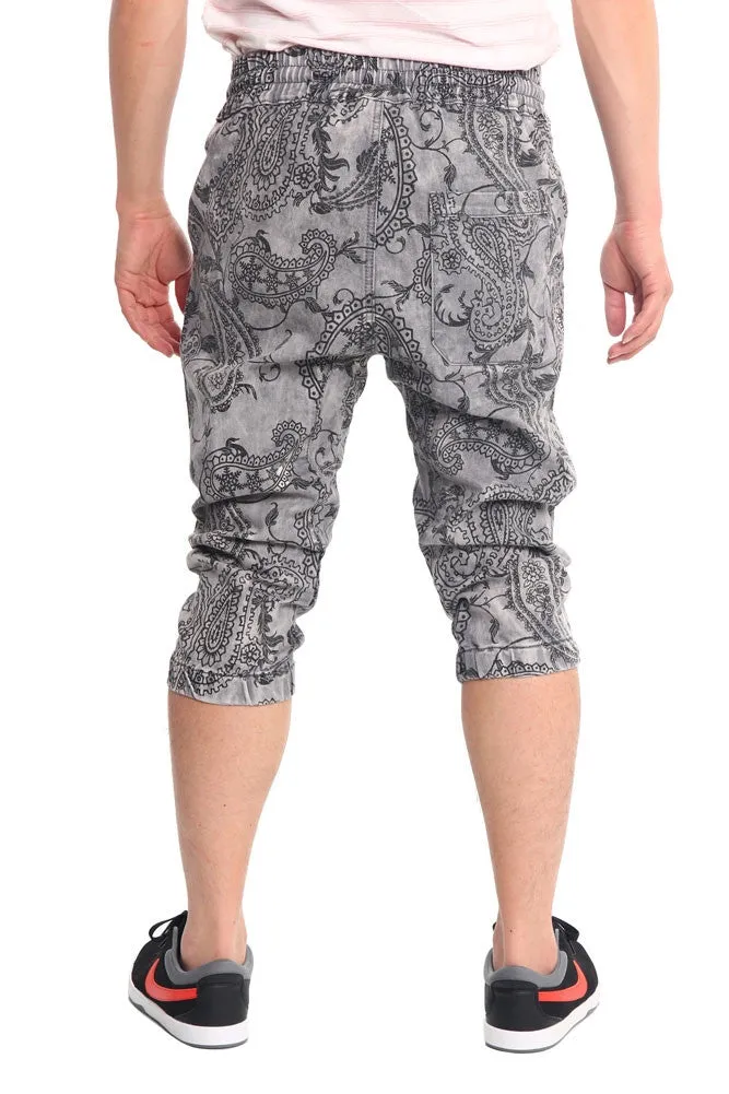 Men's Paisley Print Jean Jogger Shorts