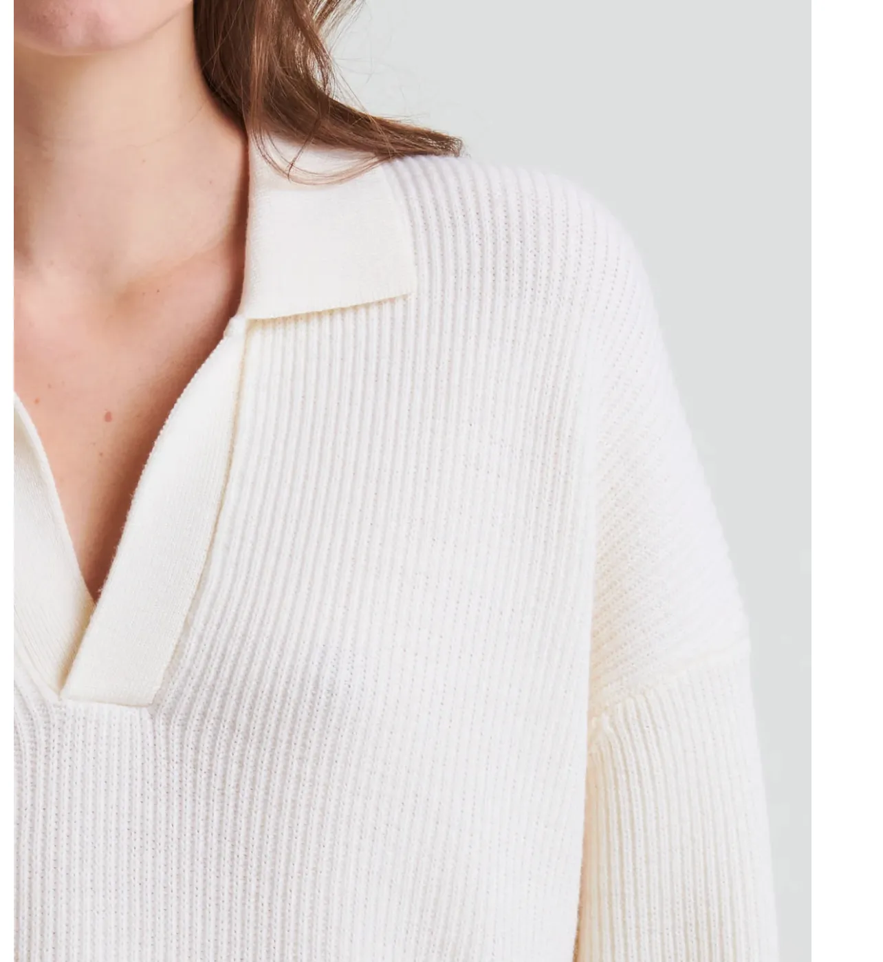 Merino Relaxed Ribbed Polo Pullover - Snowflake