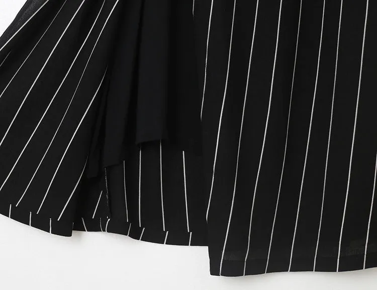 Navy Stripe Slit Summer Midi Women Dresses AMT96236