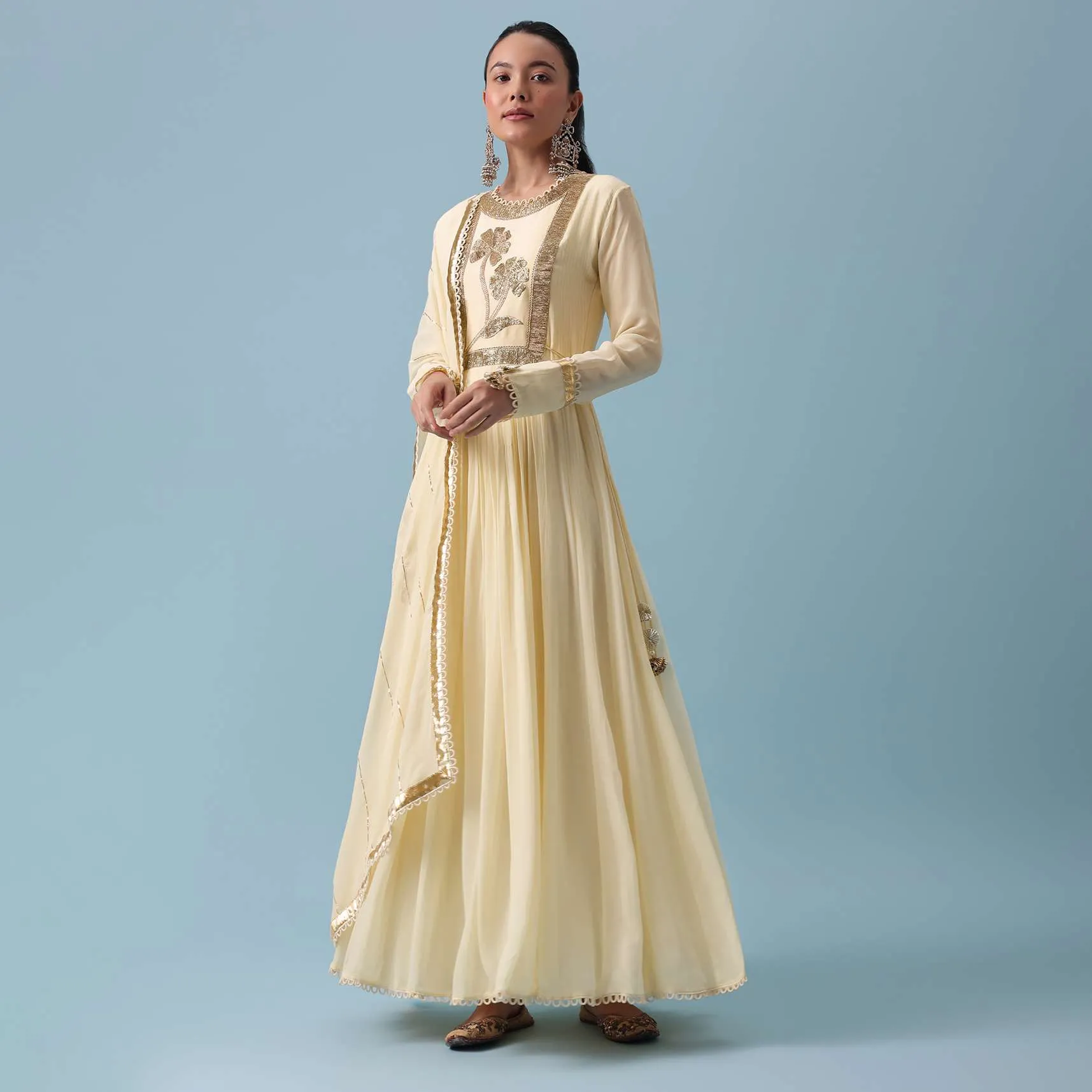Off White Anarkali With Gota Work Dupatta