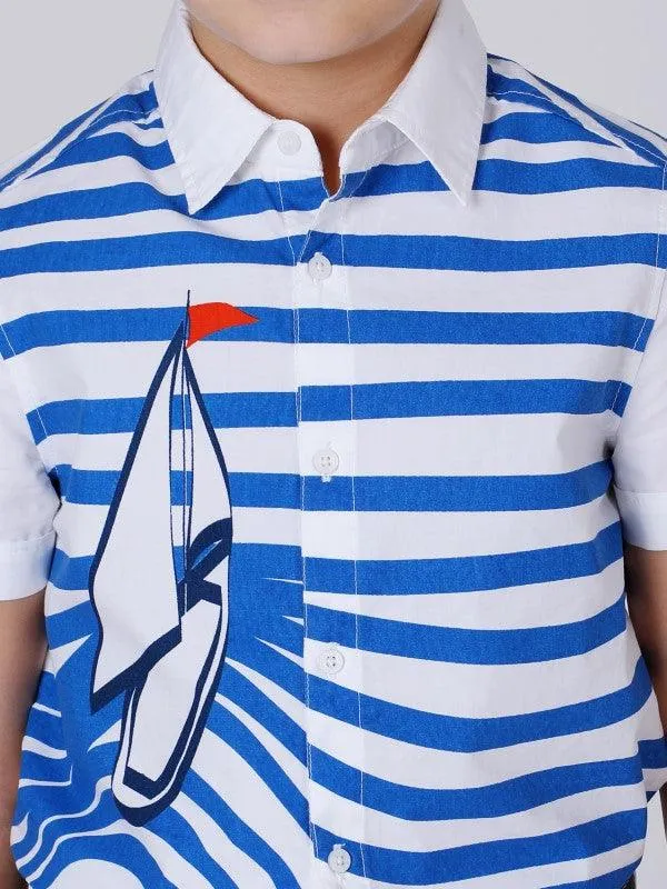 One Friday Blue Boat Printed Shirt