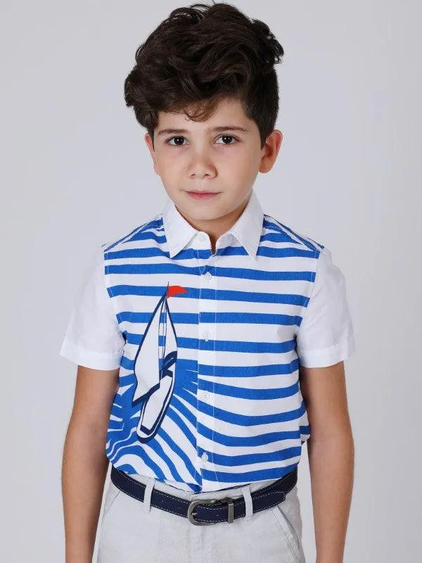 One Friday Blue Boat Printed Shirt