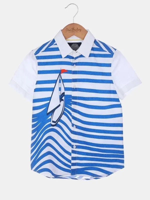 One Friday Blue Boat Printed Shirt