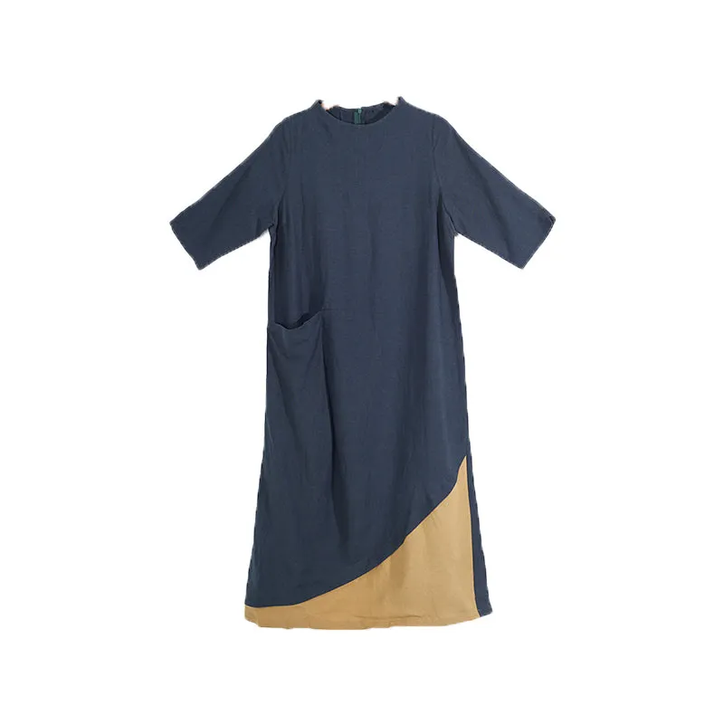 Patch Work casual summer Women Dresses long women dresses With Pockets AMT962314