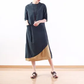 Patch Work casual summer Women Dresses long women dresses With Pockets AMT962314