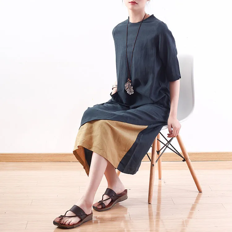 Patch Work casual summer Women Dresses long women dresses With Pockets AMT962314