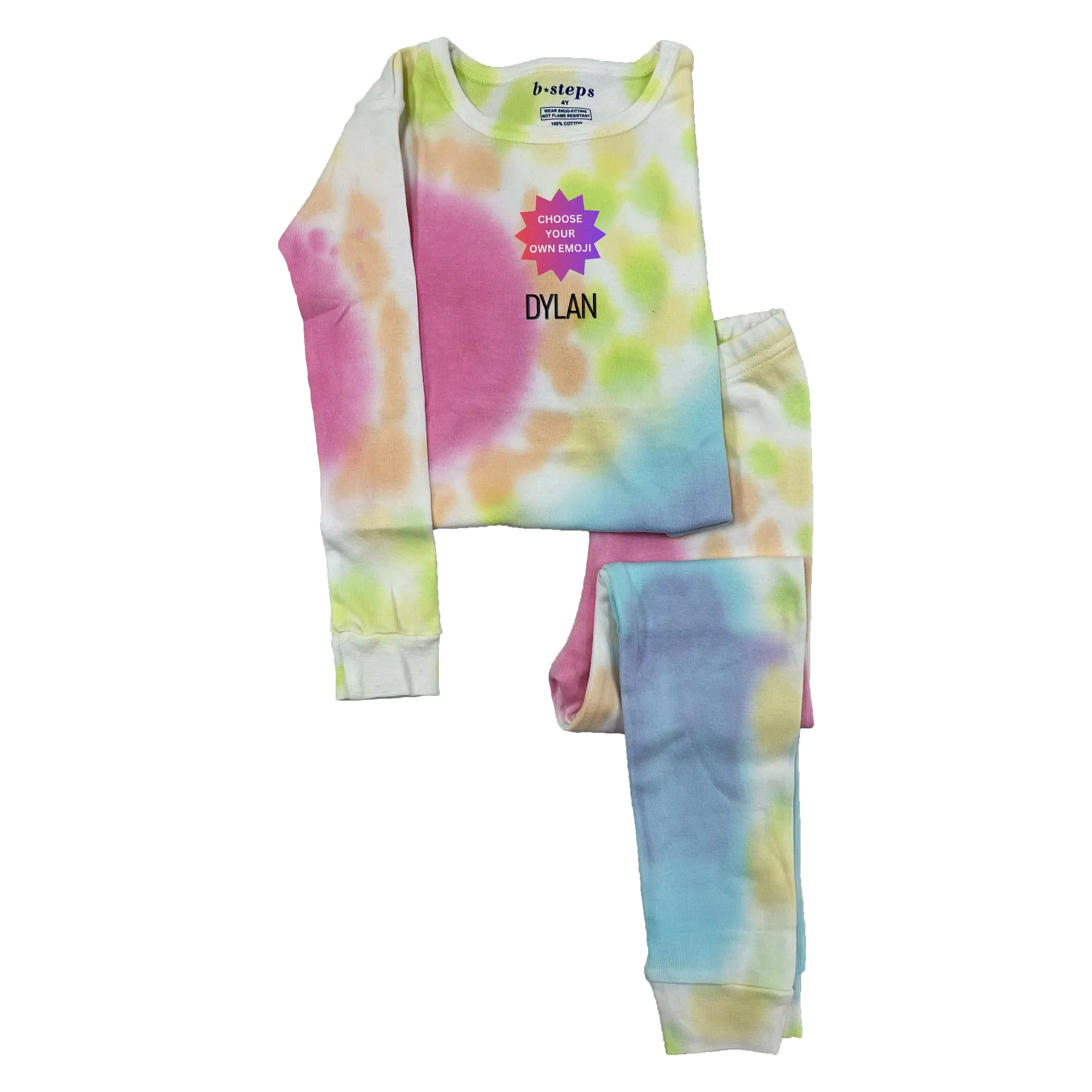 Personalized Tie Dye Choose Your Own Emoji Cotton Pajama Set