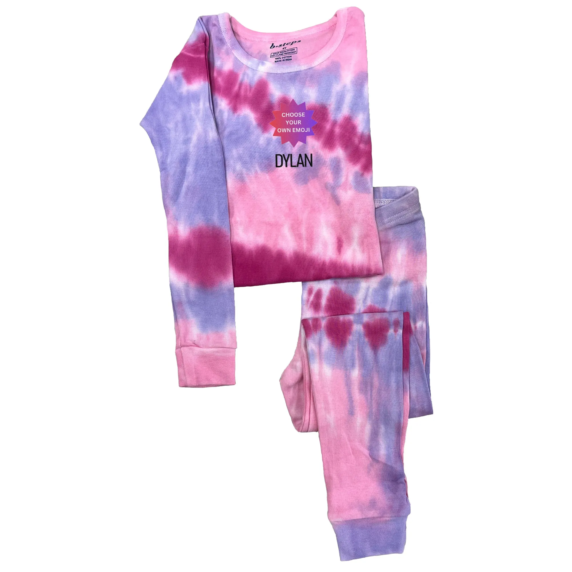Personalized Tie Dye Choose Your Own Emoji Cotton Pajama Set