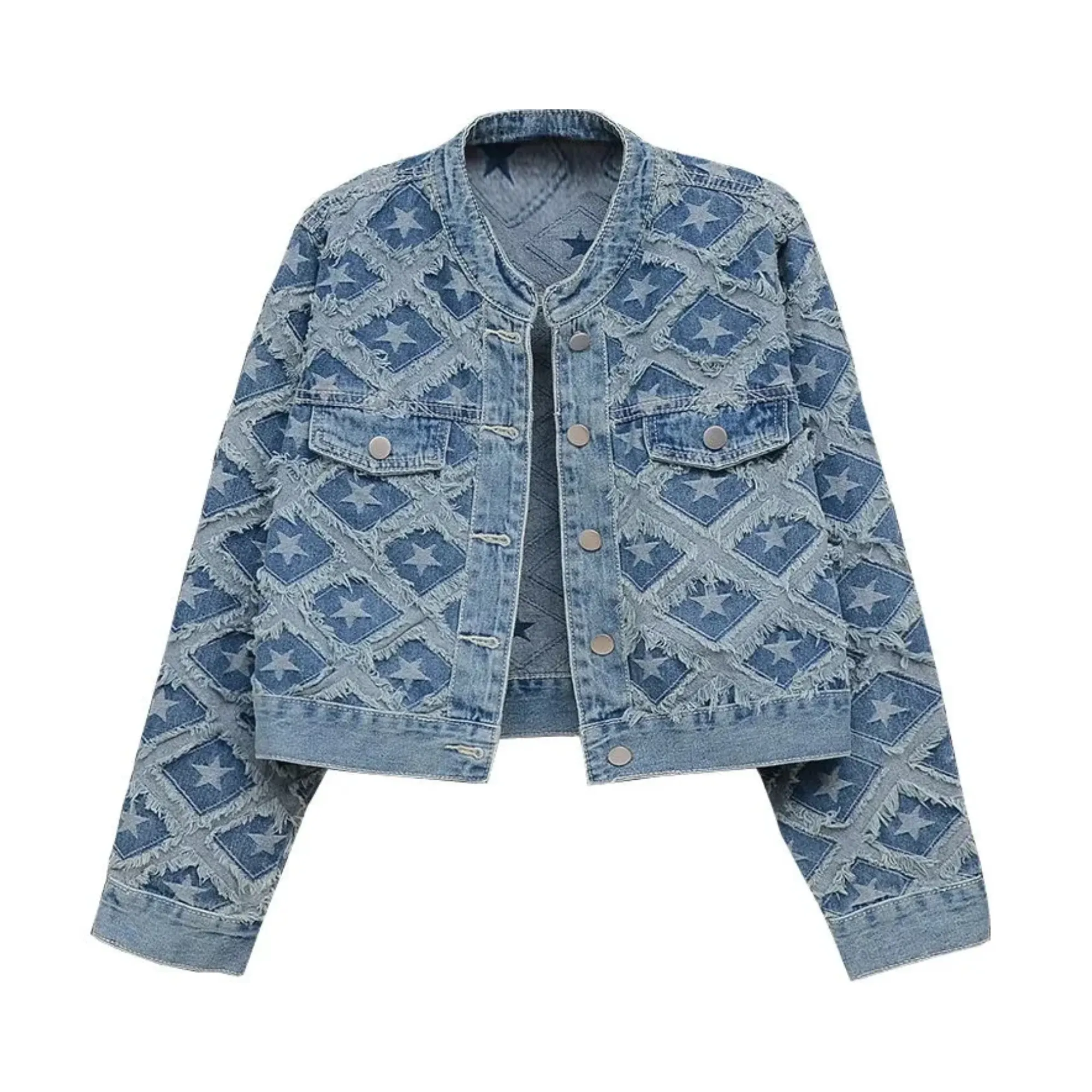 Pre Order:  Fringed Star Parches Denim Jacket