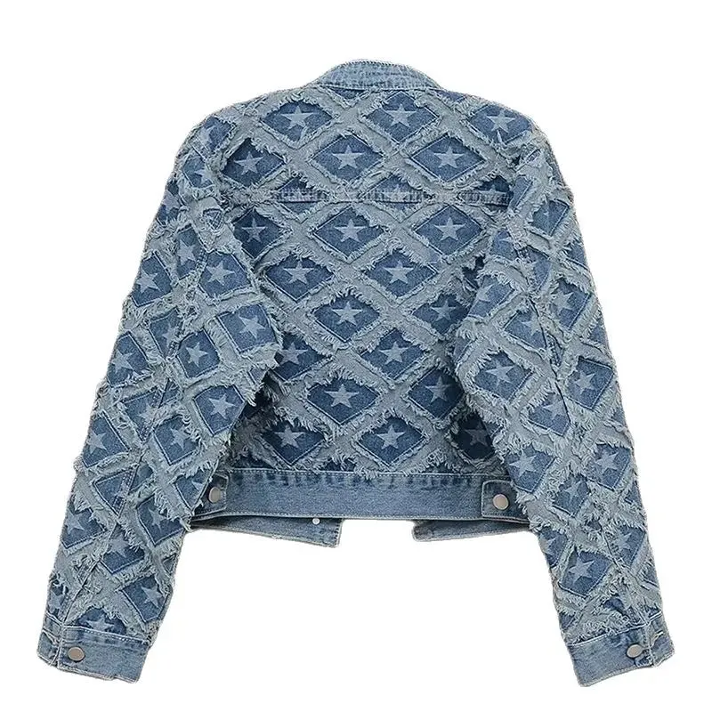 Pre Order:  Fringed Star Parches Denim Jacket