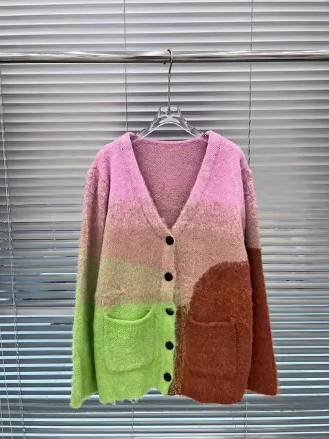Pre Order:  Multicolor Patch Pockets Knit Cardigan